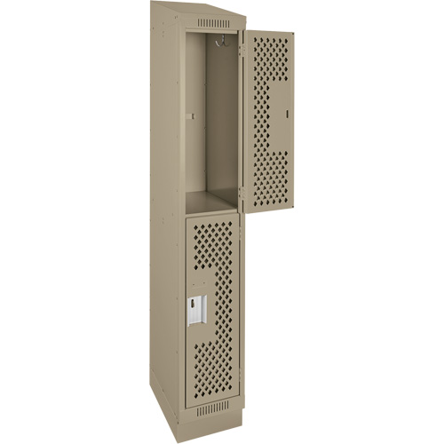 Casiers Clean Line, 2 niveaux, 12" x 15" x 82", Acier, Beige, Rivet (assembl&eacute;), Perfor&eacute; Absolute Business Supply