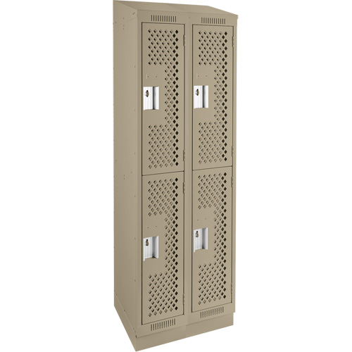 Clean Line Lockers, 2 -tier, Bank of 2, 24" x 15" x 82", Steel, Beige, Rivet (Assembled), Perforated Absolute Business Supply