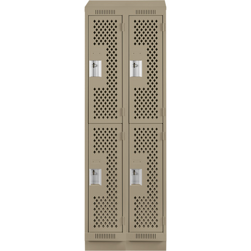Clean Line Lockers, 2 -tier, Bank of 2, 24" x 15" x 82", Steel, Beige, Rivet (Assembled), Perforated Absolute Business Supply