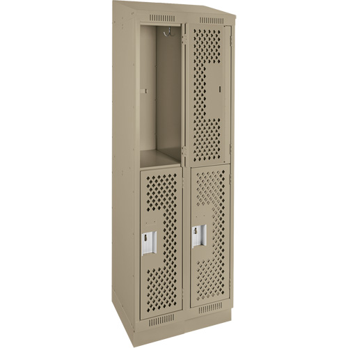 Clean Line Lockers, 2 -tier, Bank of 2, 24" x 15" x 82", Steel, Beige, Rivet (Assembled), Perforated Absolute Business Supply