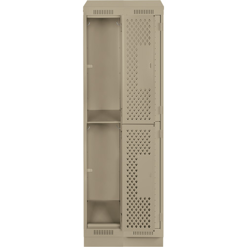 Clean Line Lockers, 2 -tier, Bank of 2, 24" x 15" x 82", Steel, Beige, Rivet (Assembled), Perforated Absolute Business Supply