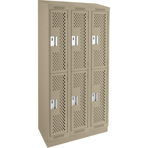 Clean Line Lockers, 2 -tier, Bank of 3, 36" x 15" x 82", Steel, Beige, Rivet (Assembled), Perforated Absolute Business Supply