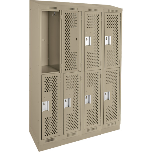 Casiers Clean Line, 2 niveaux, Bloc de 4, 48" x 15" x 82", Acier, Beige, Rivet (assembl&eacute;), Perfor&eacute; Absolute Business Supply