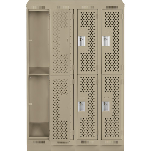 Casiers Clean Line, 2 niveaux, Bloc de 4, 48" x 15" x 82", Acier, Beige, Rivet (assembl&eacute;), Perfor&eacute; Absolute Business Supply