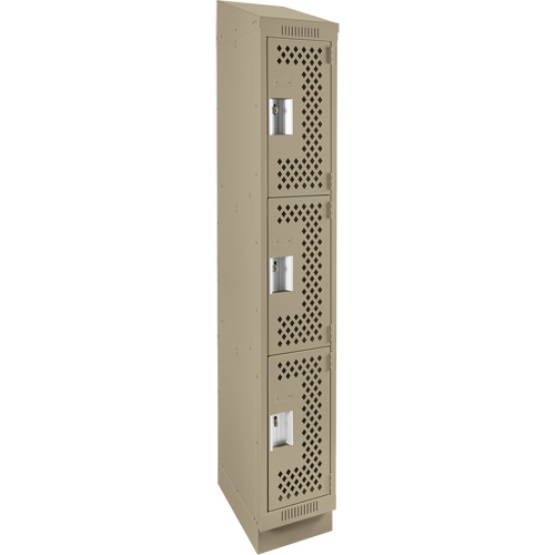 Clean Line Lockers, 3 -tier, 12" x 18" x 82", Steel, Beige, Rivet (Assembled), Perforated Absolute Business Supply
