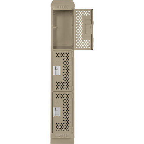 Clean Line Lockers, 3 -tier, 12" x 18" x 82", Steel, Beige, Rivet (Assembled), Perforated Absolute Business Supply