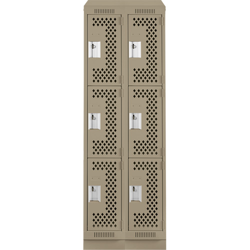 Clean Line Lockers, 3 -tier, Bank of 2, 24" x 18" x 82", Steel, Beige, Rivet (Assembled), Perforated Absolute Business Supply