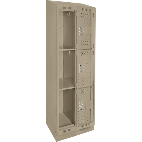 Clean Line Lockers, 3 -tier, Bank of 2, 24" x 18" x 82", Steel, Beige, Rivet (Assembled), Perforated Absolute Business Supply
