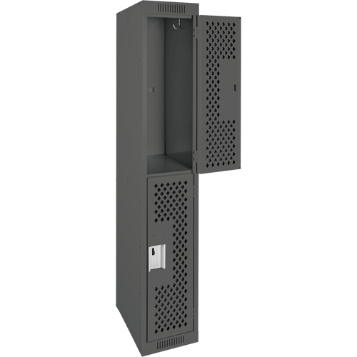 Clean Line Lockers, 2 -tier, 12" x 15" x 72", Steel, Charcoal, Rivet (Assembled), Perforated Absolute Business Supply