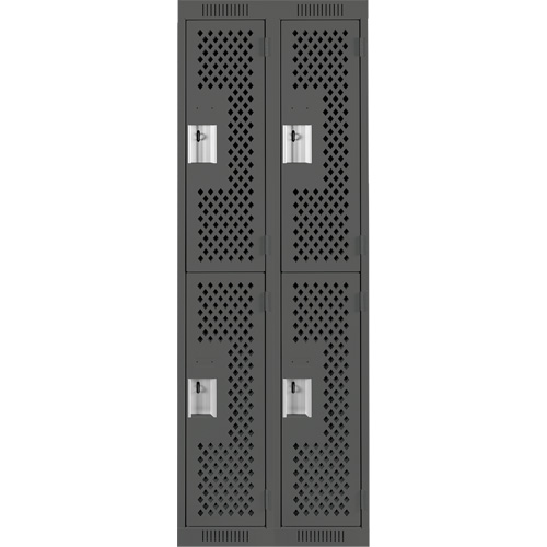Casiers Clean Line, 2 niveaux, Bloc de 2, 24" x 15" x 72", Acier, Charbon, Rivet (assembl&eacute;), Perfor&eacute; Absolute Business Supply