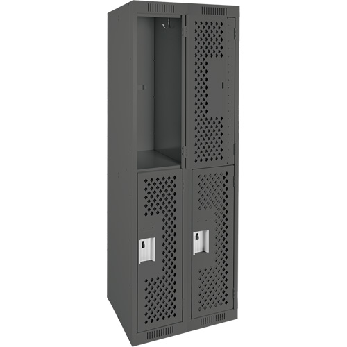 Casiers Clean Line, 2 niveaux, Bloc de 2, 24" x 15" x 72", Acier, Charbon, Rivet (assembl&eacute;), Perfor&eacute; Absolute Business Supply