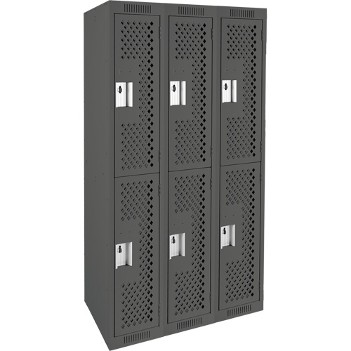 Clean Line Lockers, 2 -tier, Bank of 3, 36" x 15" x 72", Steel, Charcoal, Rivet (Assembled), Perforated Absolute Business Supply