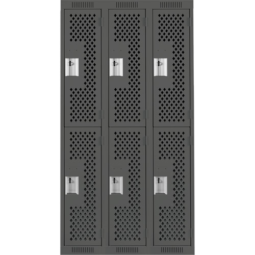 Clean Line Lockers, 2 -tier, Bank of 3, 36" x 15" x 72", Steel, Charcoal, Rivet (Assembled), Perforated Absolute Business Supply