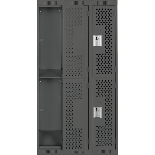 Clean Line Lockers, 2 -tier, Bank of 3, 36" x 15" x 72", Steel, Charcoal, Rivet (Assembled), Perforated Absolute Business Supply