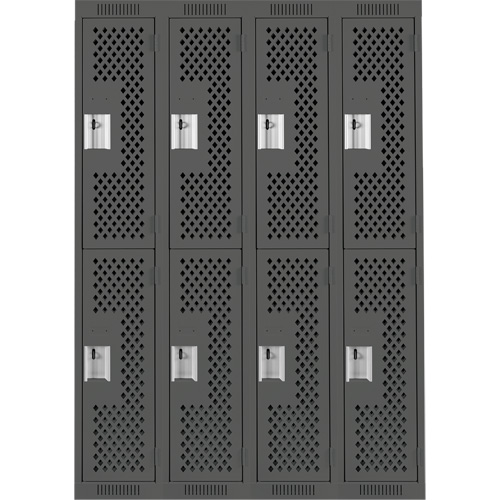 Clean Line Lockers, 2 -tier, Bank of 4, 48" x 15" x 72", Steel, Charcoal, Rivet (Assembled), Perforated Absolute Business Supply