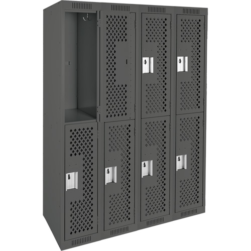 Clean Line Lockers, 2 -tier, Bank of 4, 48" x 15" x 72", Steel, Charcoal, Rivet (Assembled), Perforated Absolute Business Supply