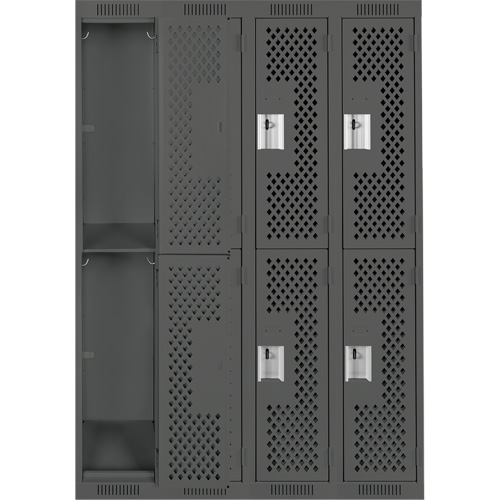 Clean Line Lockers, 2 -tier, Bank of 4, 48" x 15" x 72", Steel, Charcoal, Rivet (Assembled), Perforated Absolute Business Supply
