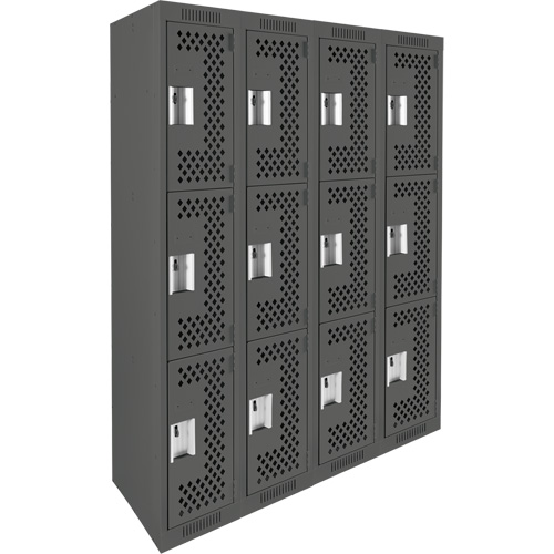 Casiers Clean Line, 3 niveaux, Bloc de 4, 48" x 12" x 72", Acier, Charbon, Rivet (assembl&eacute;), Perfor&eacute; Absolute Business Supply