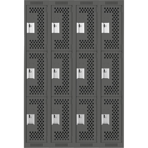 Casiers Clean Line, 3 niveaux, Bloc de 4, 48" x 12" x 72", Acier, Charbon, Rivet (assembl&eacute;), Perfor&eacute; Absolute Business Supply