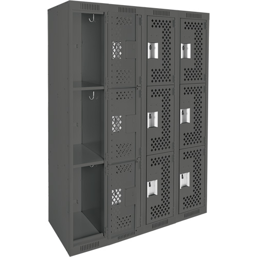 Casiers Clean Line, 3 niveaux, Bloc de 4, 48" x 12" x 72", Acier, Charbon, Rivet (assembl&eacute;), Perfor&eacute; Absolute Business Supply