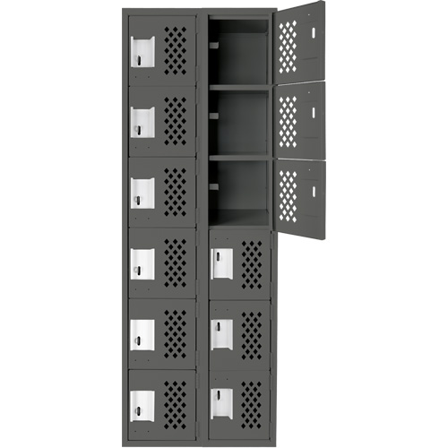 Assembled Lockerettes Clean Line Perforated Economy Lockers, 6 -tier, Bank of 2, 18" x 72" x 12", Steel Absolute Business Supply