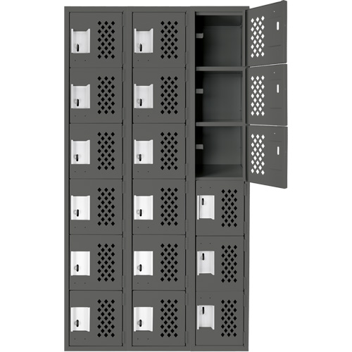 Assembled Lockerettes Clean Line Perforated Economy Lockers, 6 -tier, Bank of 3, 18" x 72" x 12", Steel Absolute Business Supply