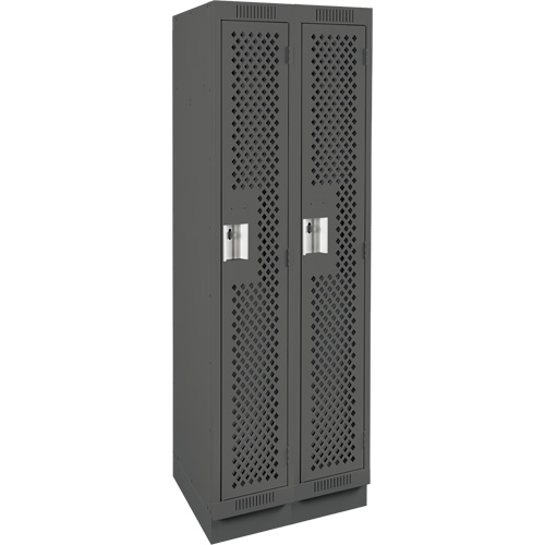 Clean Line Lockers, Bank of 2, 24" x 12" x 76", Steel, Charcoal, Rivet (Assembled), Perforated Absolute Business Supply