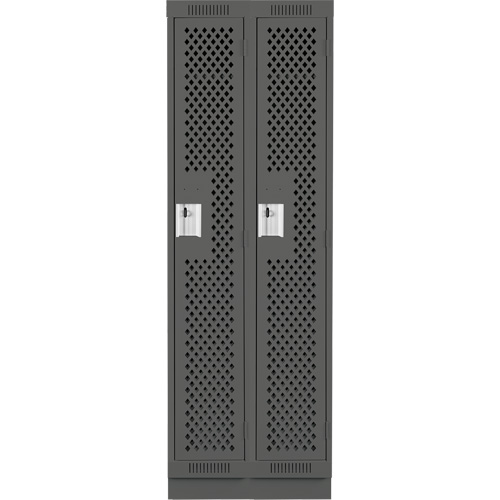 Clean Line Lockers, Bank of 2, 24" x 12" x 76", Steel, Charcoal, Rivet (Assembled), Perforated Absolute Business Supply