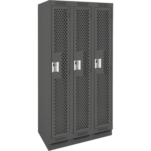 Clean Line Lockers, Bank of 3, 36" x 12" x 76", Steel, Charcoal, Rivet (Assembled), Perforated Absolute Business Supply
