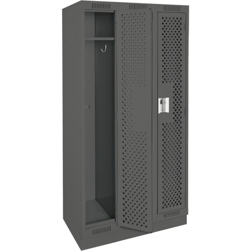 Clean Line Lockers, Bank of 3, 36" x 12" x 76", Steel, Charcoal, Rivet (Assembled), Perforated Absolute Business Supply