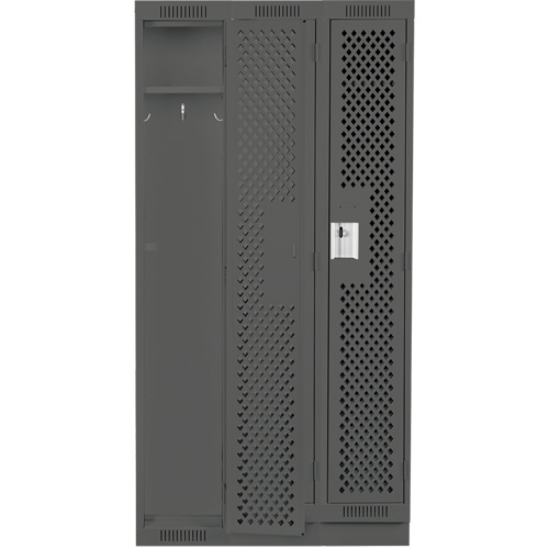 Clean Line Lockers, Bank of 3, 36" x 12" x 76", Steel, Charcoal, Rivet (Assembled), Perforated Absolute Business Supply