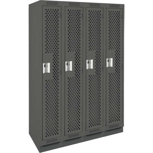 Clean Line Lockers, Bank of 4, 48" x 12" x 76", Steel, Charcoal, Rivet (Assembled), Perforated Absolute Business Supply