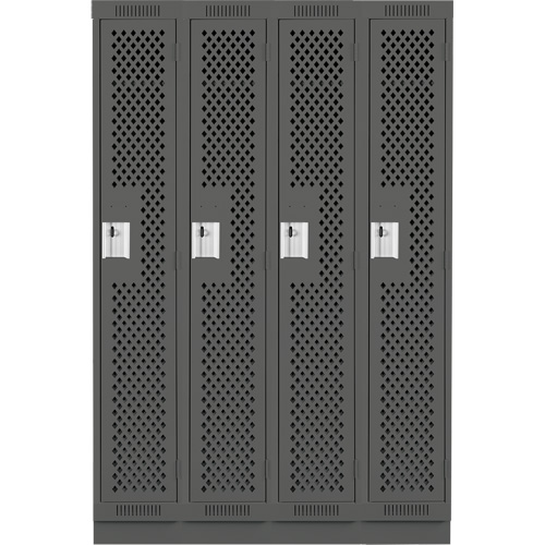 Clean Line Lockers, Bank of 4, 48" x 12" x 76", Steel, Charcoal, Rivet (Assembled), Perforated Absolute Business Supply