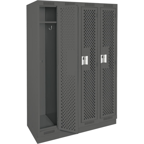 Clean Line Lockers, Bank of 4, 48" x 12" x 76", Steel, Charcoal, Rivet (Assembled), Perforated Absolute Business Supply