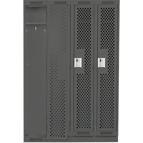 Clean Line Lockers, Bank of 4, 48" x 12" x 76", Steel, Charcoal, Rivet (Assembled), Perforated Absolute Business Supply