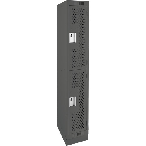 Clean Line Lockers, 2 -tier, 12" x 15" x 76", Steel, Charcoal, Rivet (Assembled), Perforated Absolute Business Supply