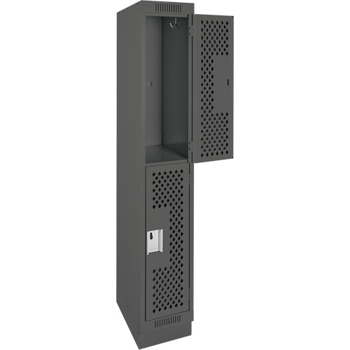 Clean Line Lockers, 2 -tier, 12" x 15" x 76", Steel, Charcoal, Rivet (Assembled), Perforated Absolute Business Supply