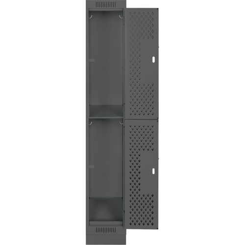 Clean Line Lockers, 2 -tier, 12" x 15" x 76", Steel, Charcoal, Rivet (Assembled), Perforated Absolute Business Supply