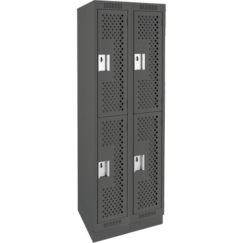 Clean Line Lockers, 2 -tier, Bank of 2, 24" x 18" x 76", Steel, Charcoal, Rivet (Assembled), Perforated Absolute Business Supply