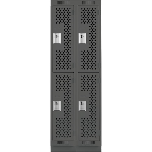 Clean Line Lockers, 2 -tier, Bank of 2, 24" x 18" x 76", Steel, Charcoal, Rivet (Assembled), Perforated Absolute Business Supply