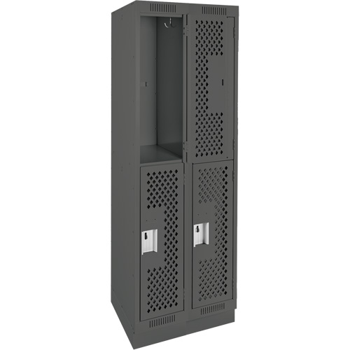 Clean Line Lockers, 2 -tier, Bank of 2, 24" x 18" x 76", Steel, Charcoal, Rivet (Assembled), Perforated Absolute Business Supply