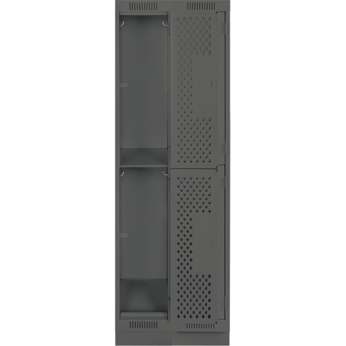 Clean Line Lockers, 2 -tier, Bank of 2, 24" x 18" x 76", Steel, Charcoal, Rivet (Assembled), Perforated Absolute Business Supply
