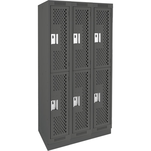 Casiers Clean Line, 2 niveaux, Bloc de 3, 36" x 18" x 76", Acier, Charbon, Rivet (assembl&eacute;), Perfor&eacute; Absolute Business Supply