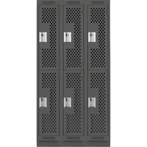 Casiers Clean Line, 2 niveaux, Bloc de 3, 36" x 18" x 76", Acier, Charbon, Rivet (assembl&eacute;), Perfor&eacute; Absolute Business Supply