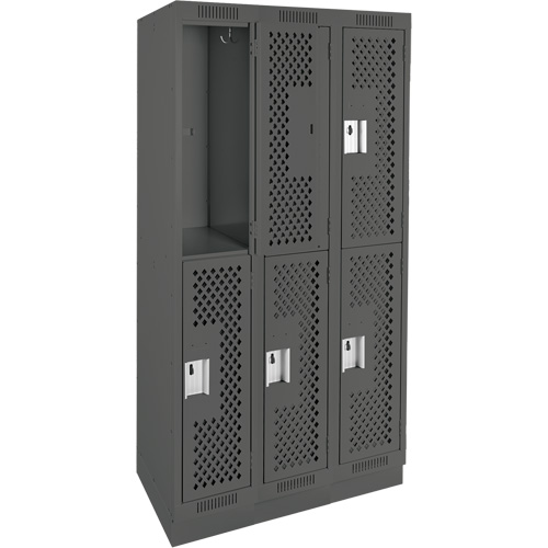 Casiers Clean Line, 2 niveaux, Bloc de 3, 36" x 18" x 76", Acier, Charbon, Rivet (assembl&eacute;), Perfor&eacute; Absolute Business Supply