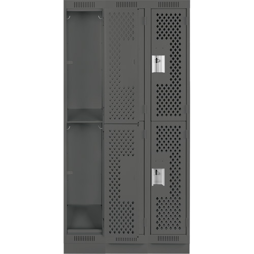 Casiers Clean Line, 2 niveaux, Bloc de 3, 36" x 18" x 76", Acier, Charbon, Rivet (assembl&eacute;), Perfor&eacute; Absolute Business Supply