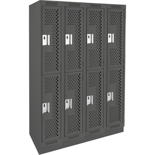 Clean Line Lockers, 2 -tier, Bank of 4, 48" x 18" x 76", Steel, Charcoal, Rivet (Assembled), Perforated Absolute Business Supply