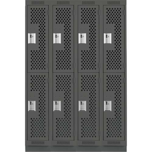 Clean Line Lockers, 2 -tier, Bank of 4, 48" x 18" x 76", Steel, Charcoal, Rivet (Assembled), Perforated Absolute Business Supply