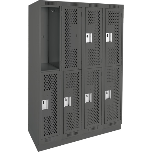 Clean Line Lockers, 2 -tier, Bank of 4, 48" x 18" x 76", Steel, Charcoal, Rivet (Assembled), Perforated Absolute Business Supply