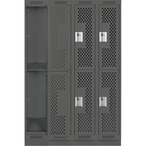 Clean Line Lockers, 2 -tier, Bank of 4, 48" x 18" x 76", Steel, Charcoal, Rivet (Assembled), Perforated Absolute Business Supply